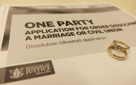 Divorce papers and wedding ring