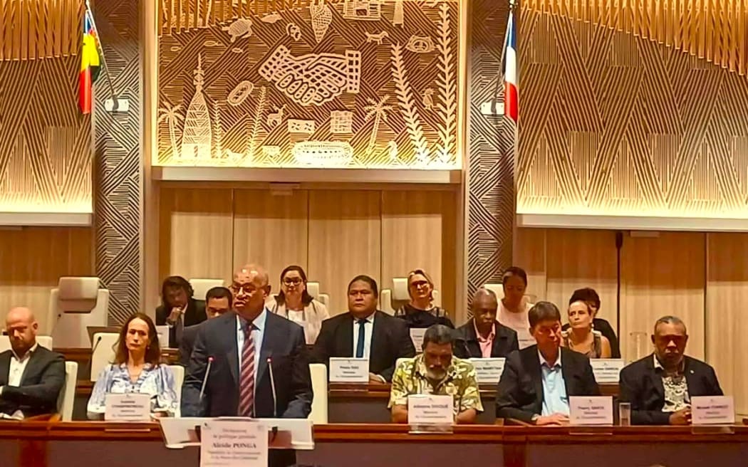 New Caledonia's President Alcide Ponga delivers his general policy speech 20 February 2025