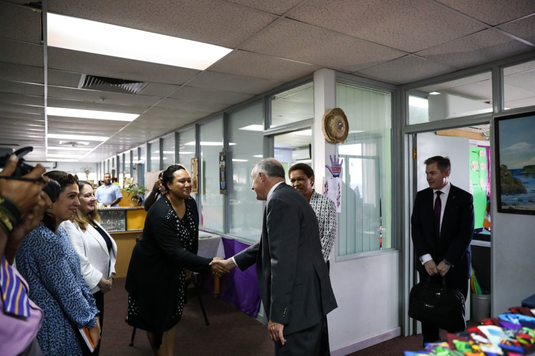 Staff at Fiji's Ministry for Women, Children, and Poverty Alleviation meet New Zealand's Speaker Trevor Mallard