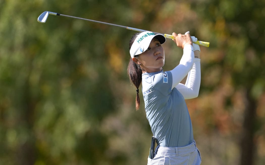 Lydia Ko plays from the tee during the final round of the Kroger Queen City Championship in Ohio.