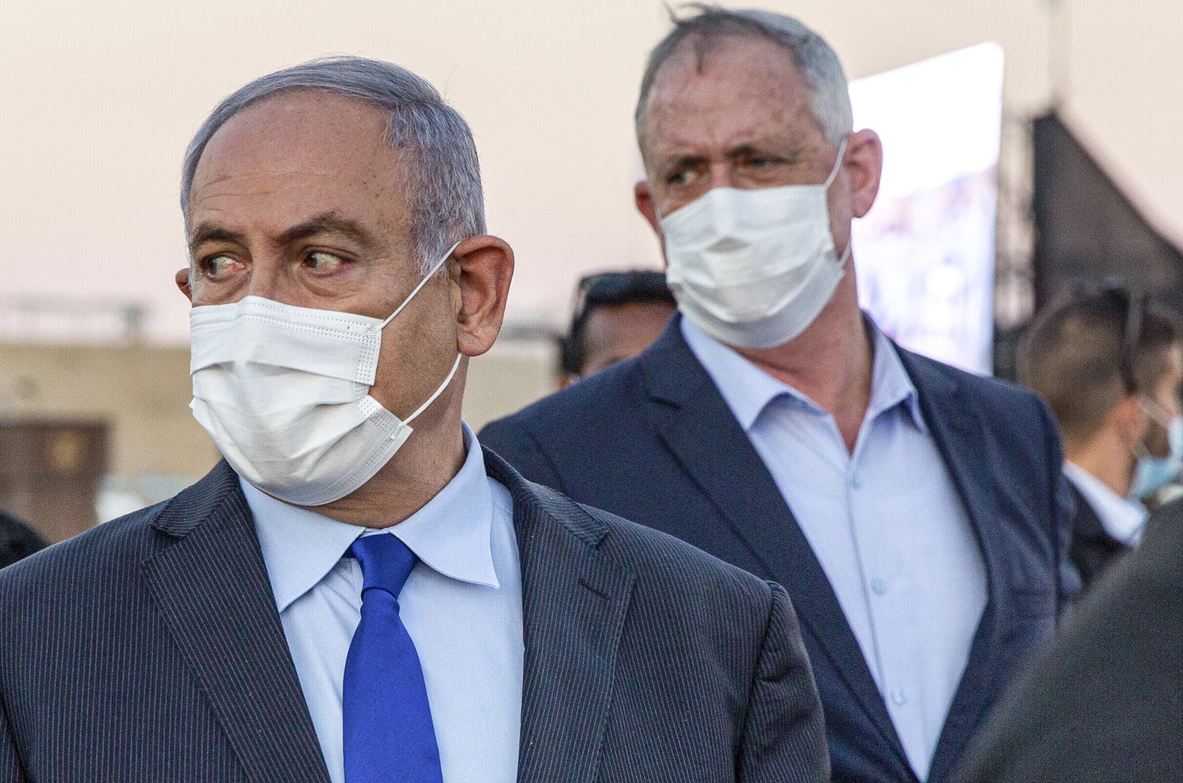 Israeli Prime Minister Benjamin Netanyahu (left) and his coalition partner Defence Minister Benny Gantz.