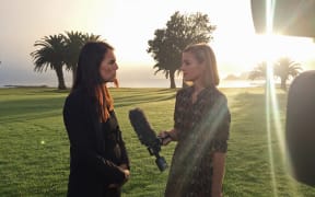 Prime Minister Jacinda Ardern and Mihingarangi Forbes at Waitangi.