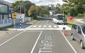 The raised pedestrian crossing on The Parade, Bucklands Beach.