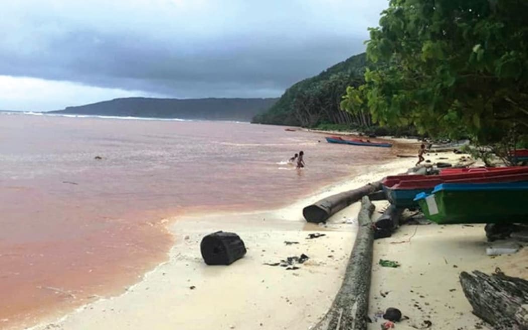 The bauxite spill at Rennell, Solomon Islands, on July 1 dyed the sea red.