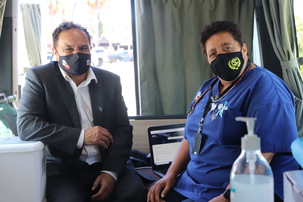 Te Runanganui o Ngati Porou chief executive George Reedy, with Ngāti Porou Hauora vaccination Gina Chaffey-Aupouri in their new vaccination van