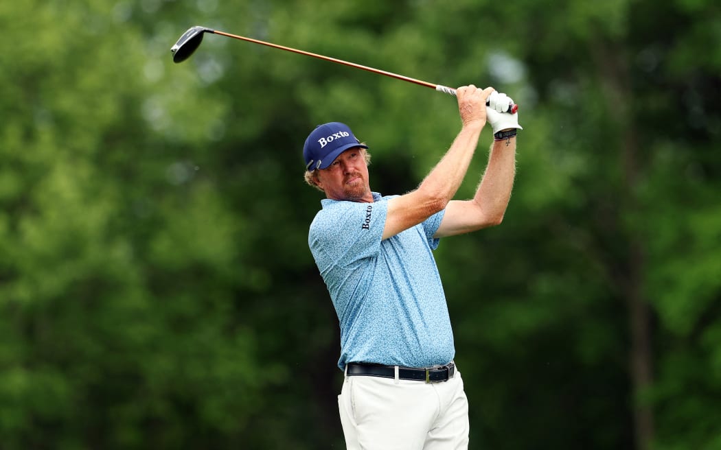 AKRON, OHIO - JUNE 20: Tim Petrovic of the United States plays his shot on the sixth hole during the second round of the Kaulig Companies Championship 2025 at Firestone Country Club on June 20, 2025 in Akron, Ohio.   David Berding/Getty Images/AFP (Photo by David Berding / GETTY IMAGES NORTH AMERICA / Getty Images via AFP)