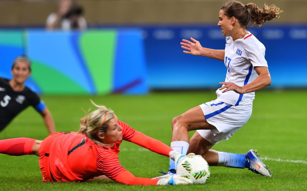 Football Ferns goalkeeper Erin Nayler in action against the United States at the Rio Olympics.