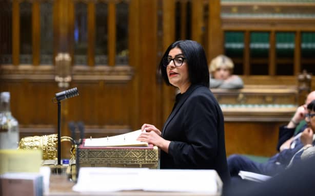 A handout photograph released by the UK Parliament shows Britain’s Home Secretary Shabana Mahmood making a statement on the death of former Conservative MP Ann Widdecombe in the House of Commons in London on July 13, 2026.