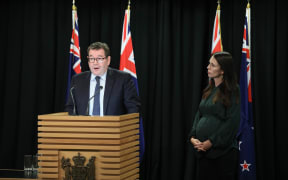MP Grant Robertson and PM Jacinda Ardern at the Prime Ministers Press Conference