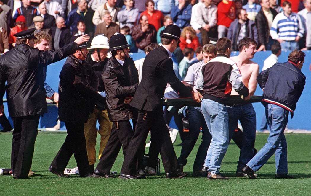 Hillsborough stadium 15 April, 1989 when 96 fans were crushed to death after support railings collapsed during a match between Liverpool and Nottingham Forest.