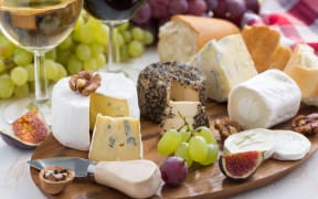 cheese platter, snacks and wine, horizontal