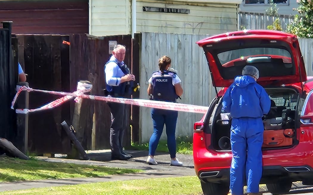 Police on Addington Ave in Manurewa, Auckland after two men were found with serious injuries in a car.