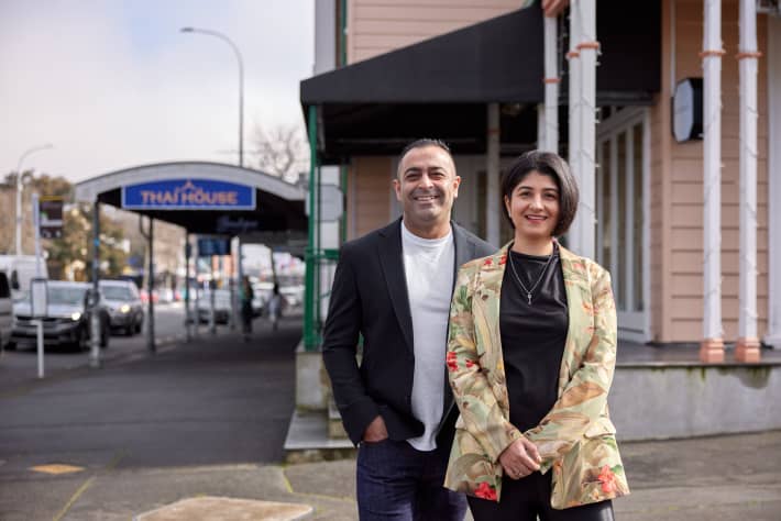 Sid and Chand outside KOL upon its opening in 2022.