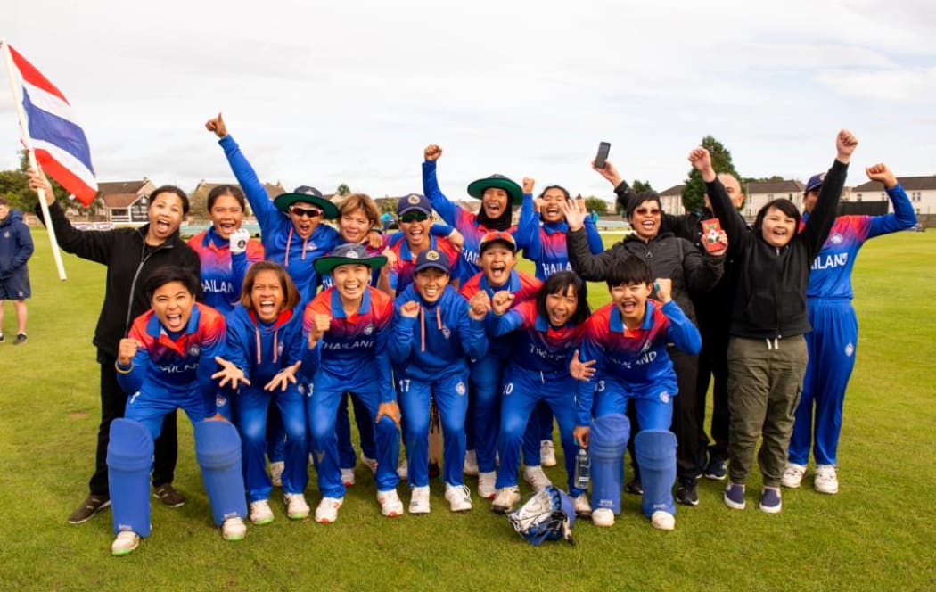 Thailand celebrate qualifying for the Women's T20 World Cup.