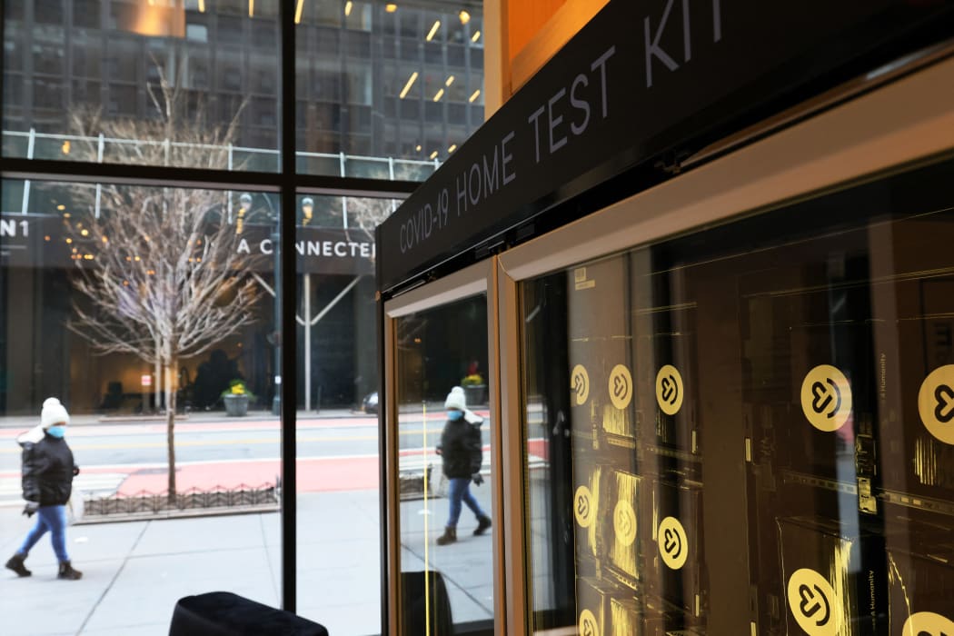 At-home Covid-19 testing kits in a vending machine in New York.