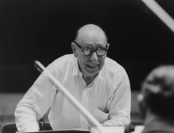 The great Russian composer and conductor Igor Stravinsky rehearsing the National Orchestra in 1961.