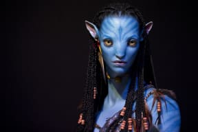 A character from 'Avatar' shown at a  3D exhibition in Paris.