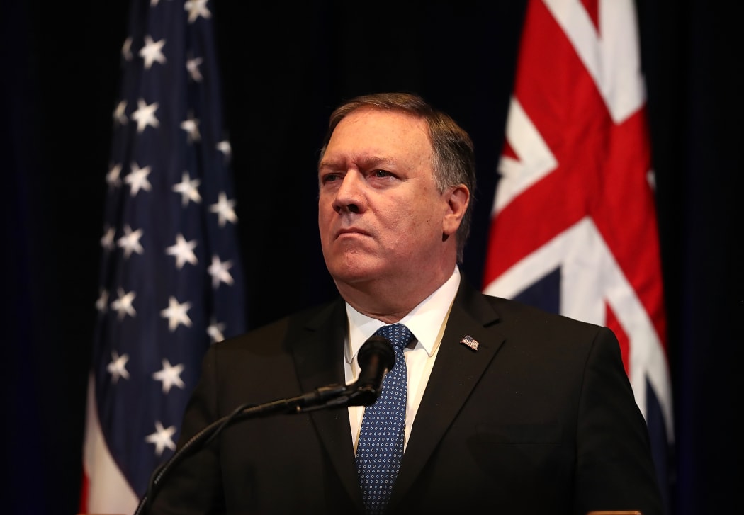 STANFORD, CA - JULY 24: U.S. Secretary of State Mike Pompeo looks on during a press conference at the Australia-U.S. Ministerial Consultations (AUSMIN) at the Hoover Institution on the campus of Stanford University.