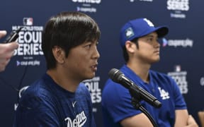 Shohei Ohtani, MLB Los Angeles Dodgers' Japanese baseball player, and his interpreter Ippei Mizuhara.