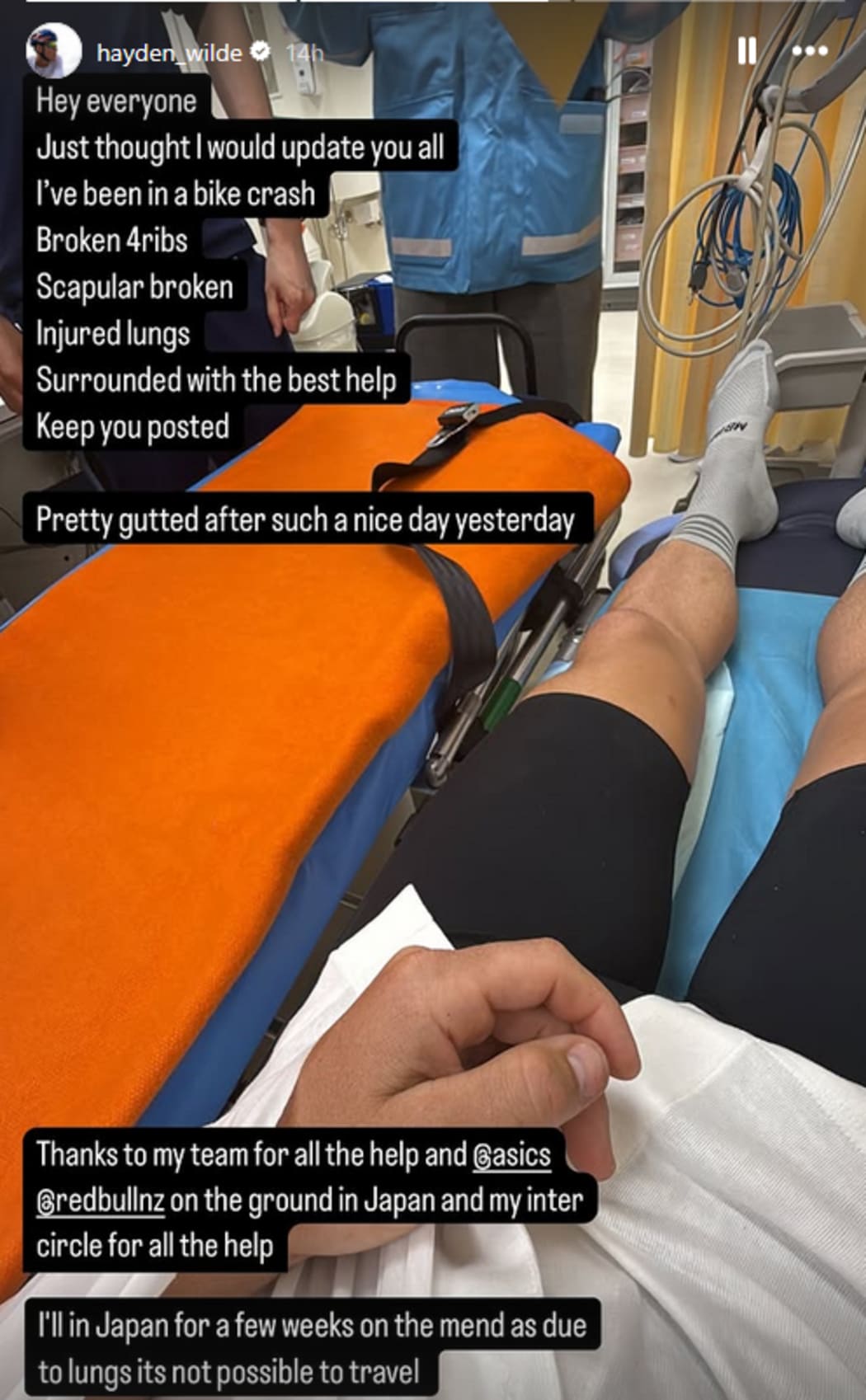 Hayden Wilde in hospital in Japan.