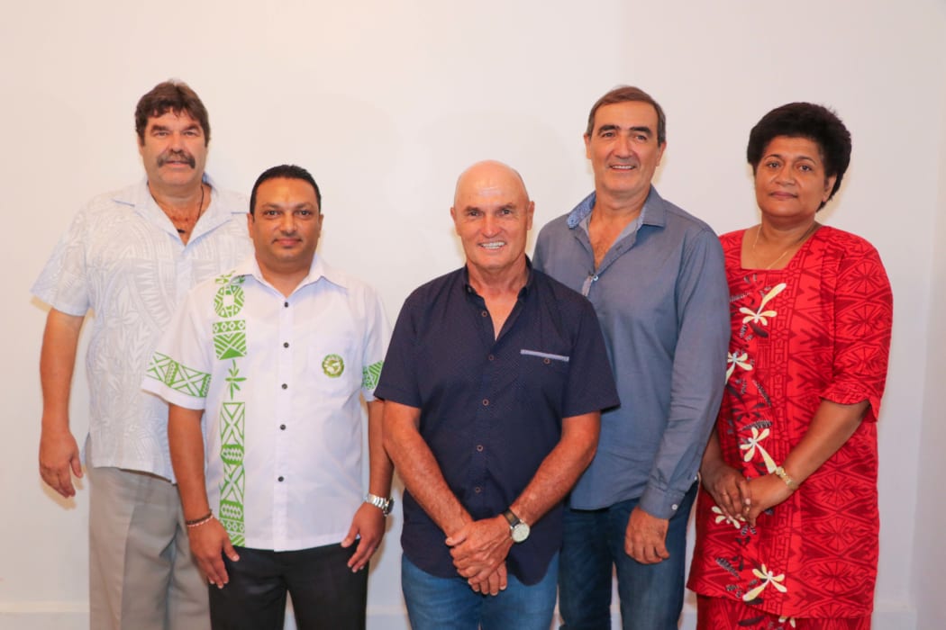 Permanent Secretary for Agriculture Jitendra Singh; New Caledonia Chamber of Agriculture president Gerard Pasco; Charge de Mission Francois Japiot; and Jiu Daunivalu.