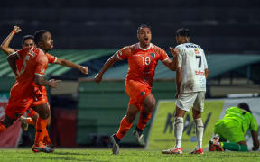 AS Pirae's Patrick Tepa celebrates his goal. OFC Men's Champions League 2024, Semi Final 2, AS Pirae v Rewa FC, Stade Pater, Tahiti, Wednesday 22 May 2024. Photo: Shane Wenzlick / www.phototek.nz