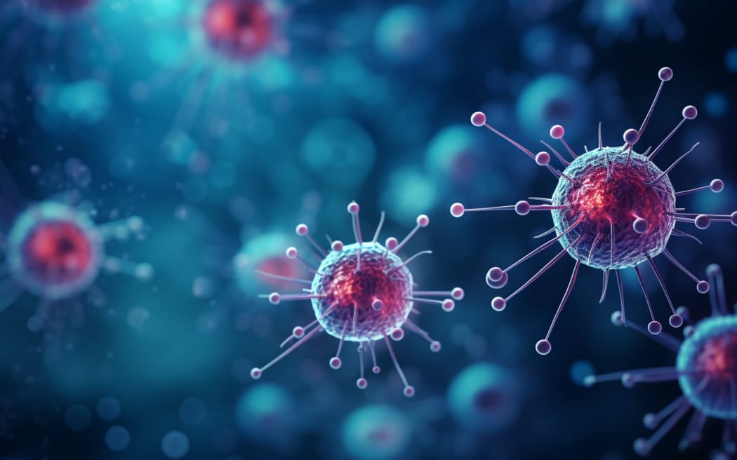 A group of cells that float on the surface of a background, cancer fighting 3d digital illustration, medical themes