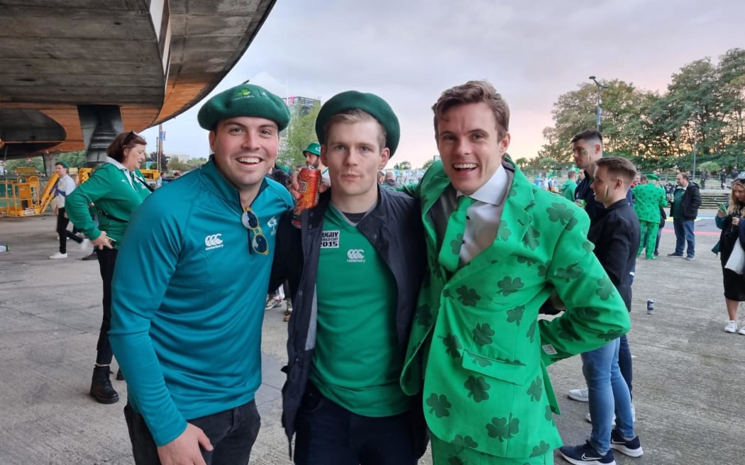 Irish rugby fans outside the Stade de France, before the All Blacks vs Ireland quarter final match, on 15 October, 2023.
