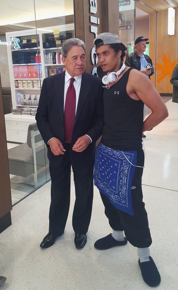 Winston Peters meets potential voter in LynnMall, New Lynn.