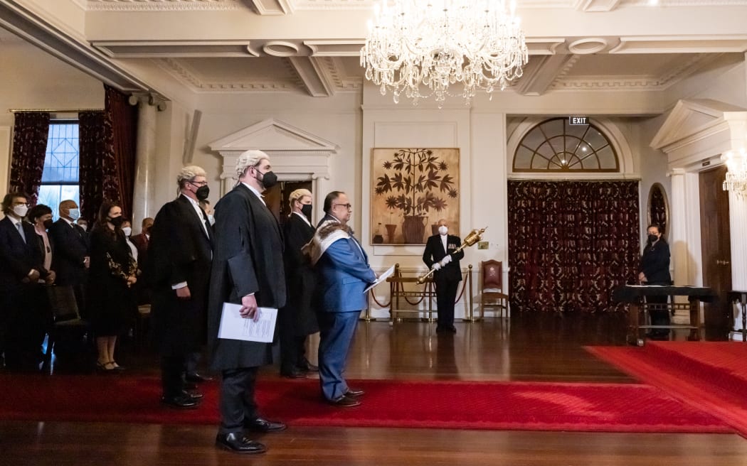 The newly elected Speaker Adrian Rurawhe attends Government House for confirmation from the Governor General