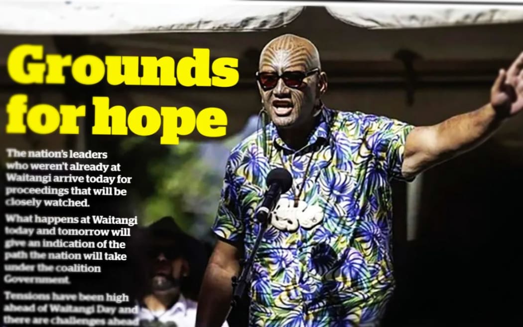 The front page of the New Zealand Herald last Monday - the day political leaders spoke at Waitangi.