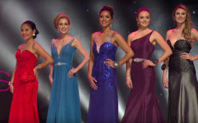 The top five Miss Universe NZ contestants (L-R): Shekinah Delos Santos, Sarah Hensby-Bennett, Harlem-Cruz Ihaia, Holly Waghorn and Brooke Houia