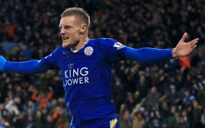 Jamie Vardy of Leicester celebrates a goal.