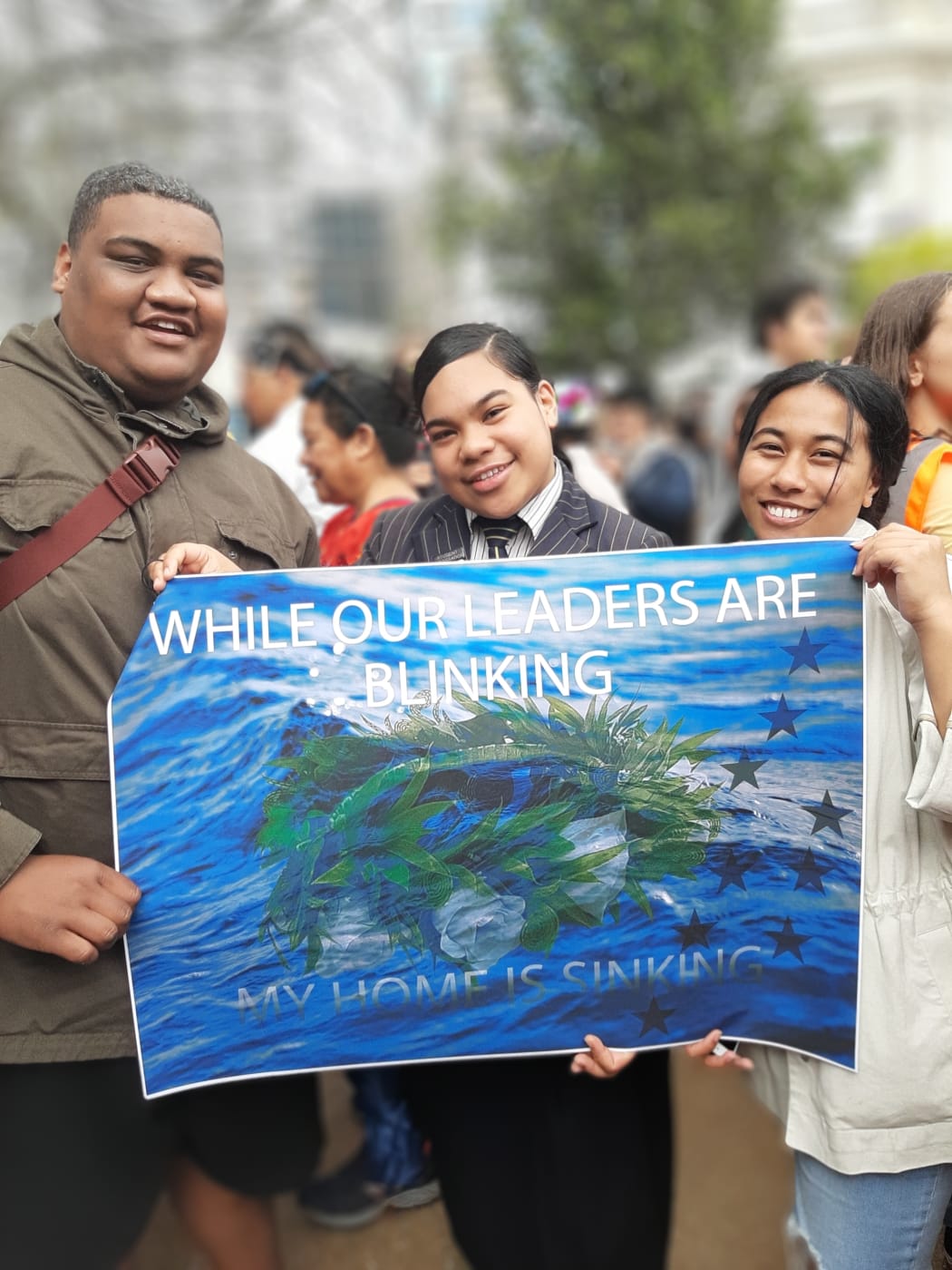 Strike 4 Climate protestor Saiaisi Piita (middle) at Aotea Square today