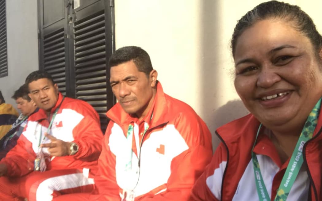 Atelaite Tuivailala with Tonga Football officials. Photo: Tonga Football