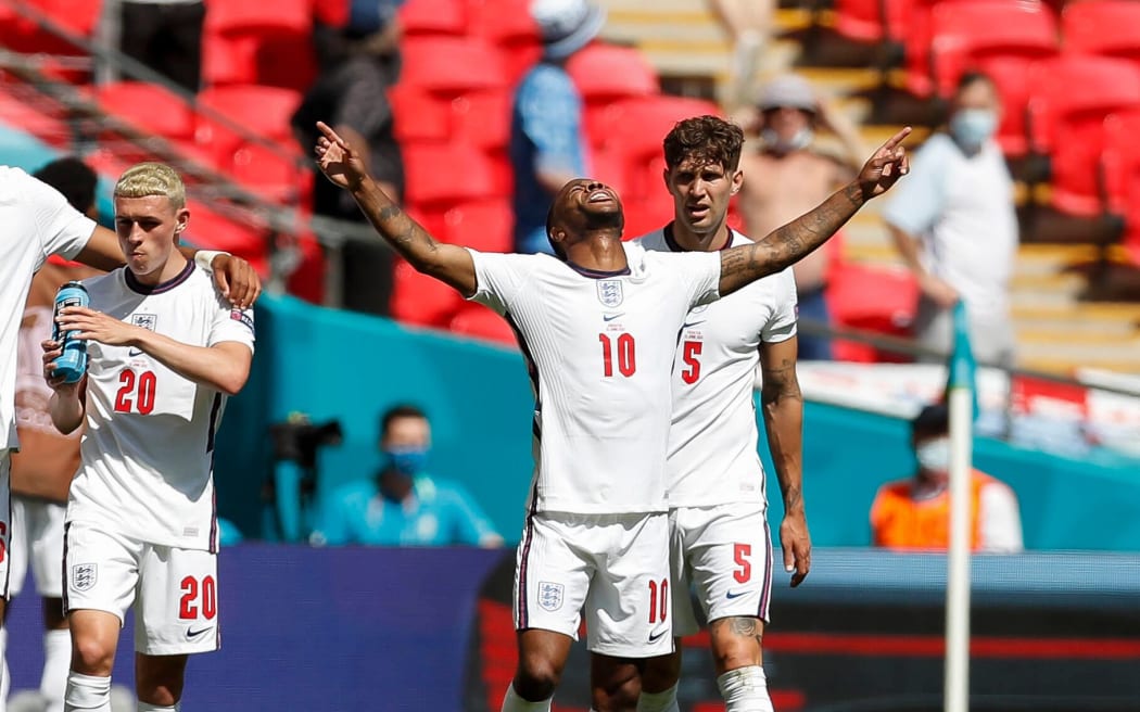 Raheem Sterling celebrates.