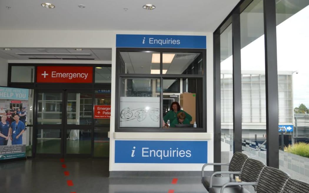 A reception desk at Waikato Hospital.