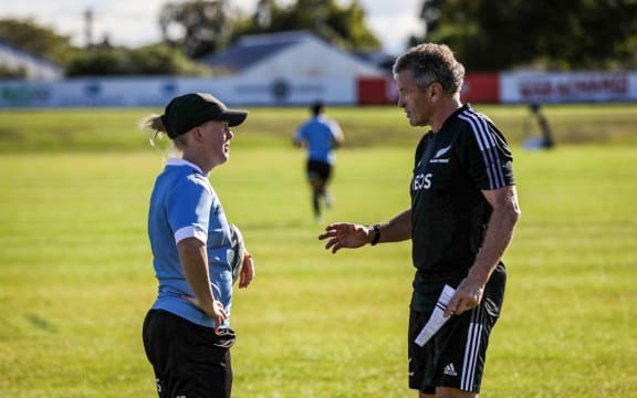 The new Black Fern coach Wayne Smith (right) and Black Fern Kendra Cocksedge.