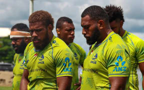 The Fijian Drua frontrow ready to pack down at a training game in Nadi on Wednesday as they prepare to play against Moana Pasifika in Round Two on Saturday.