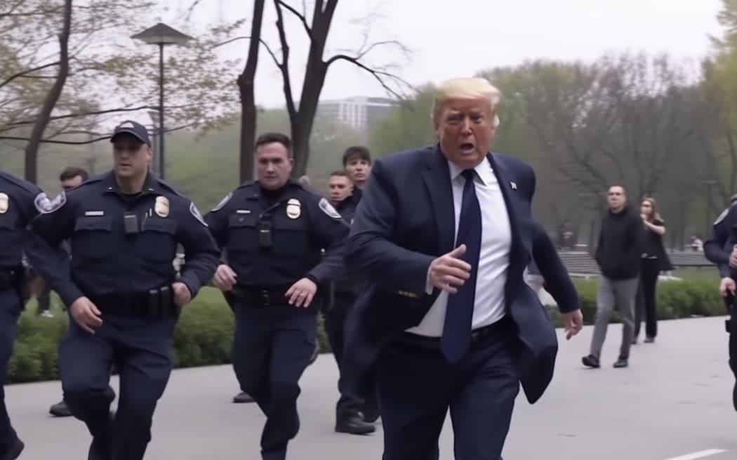 Are those police really chasing Trump or are they looking at something else?