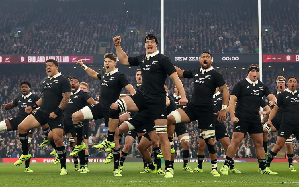 The All Blacks perform the haka at Twickenham.