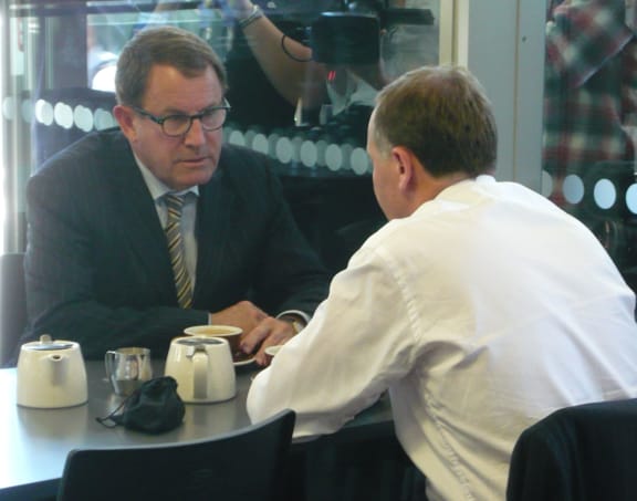 John Banks meets with John Key at a cafe in Newmarket.