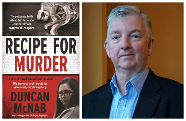 Duncan McNab next to his book cover 'Recipe For Murder'.