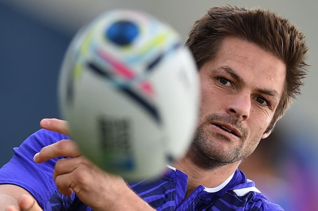 New Zealand All Blacks flanker and captain Richie McCaw attends a training session ahead of his team's match against the French,