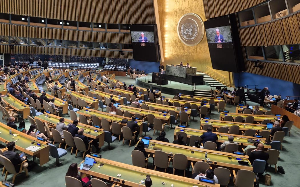Foreign Affairs Minister Winston Peters speaking at the United Nations General Assembly.