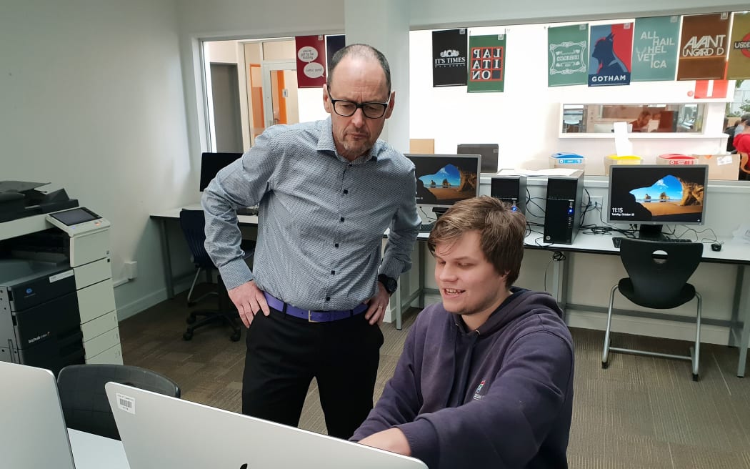 Maurie Abraham and a student, Hobsonville Point Secondary School
