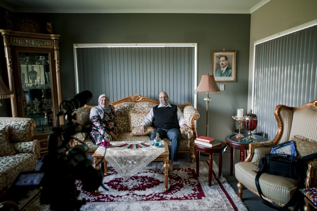 Mayssaa and her husband Mahmud get interviewed in their living room