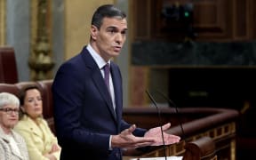 Spain's Prime Minister Pedro Sanchez delivers a speech to announce that Spain will recognise Palestine as a state on May 28, at the Congress of Deputies in Madrid on May 22, 2024. "Next Tuesday, May 28, Spain's cabinet will approve the recognition of the Palestinian state," he said, adding that his Israeli counterpart Benjamin Netanyahu was putting the two state solution in "danger" with his policy of "pain and destruction" in the Gaza Strip. (Photo by Thomas COEX / AFP)