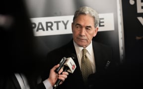 New Zealand First leader Winston Peters talking to media at a stand up after his 2020 election campaign launch.