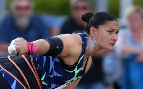 Dame Valerie Adams in the shot put at the Potts Classic.